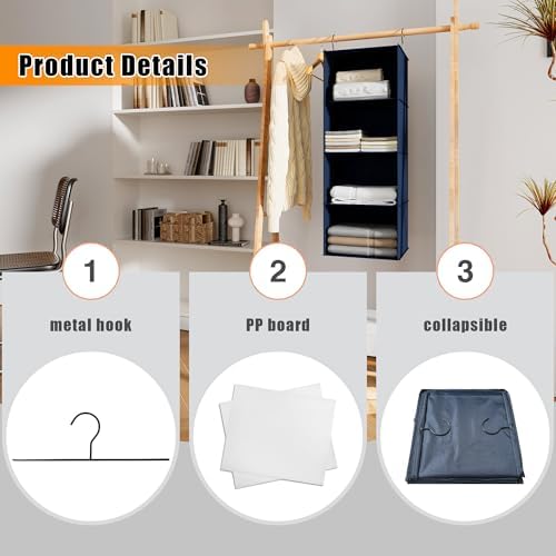 Hanging Closet Organizer 4-Shelf, Oxford Fabric Wardrobe Storage, Navy Blue - Image 6