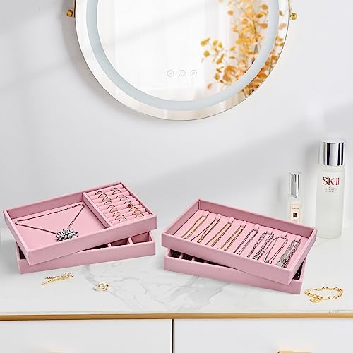ProCase Stackable Jewelry Organizer Trays for Drawers, Jewelry Drawer Inserts Container Display Case Storage for Earring Necklace Rings Bracelet with Removable Dividers -Dustypink, 4 Layers - Image 6