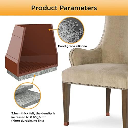 Square Chair Leg Protectors for Hardwood Floors, 16 Pcs Silicone Felt Furniture Leg Cover,(Brown 1 1/2"). - Image 4