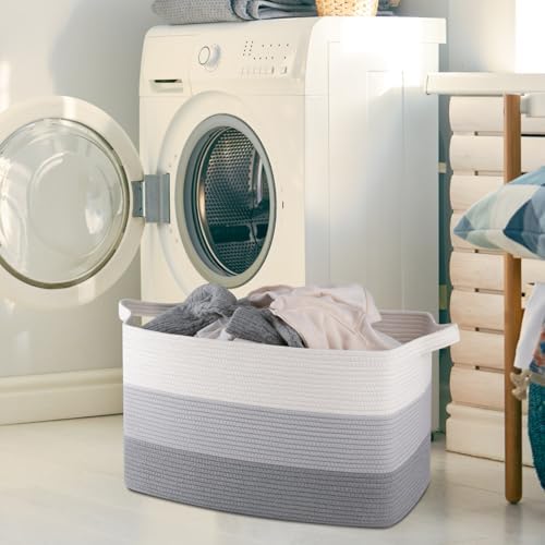 OIAHOMY Extra Large Blanket Basket, 95L Cotton Rope Woven Laundry Basket, Toy Bin for Baby Room, Container for Blanket Storage in Living Room, 24''×17''×14'', Gradient Grey - Image 2