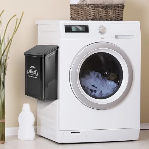 Magnetic Lint Bin for Laundry Room, Metal Lint Trash Can with Lid and Brush, Wall Mounted Lint Box for Dryer, Farmhouse Laundry Room Decor, Black - Image 5