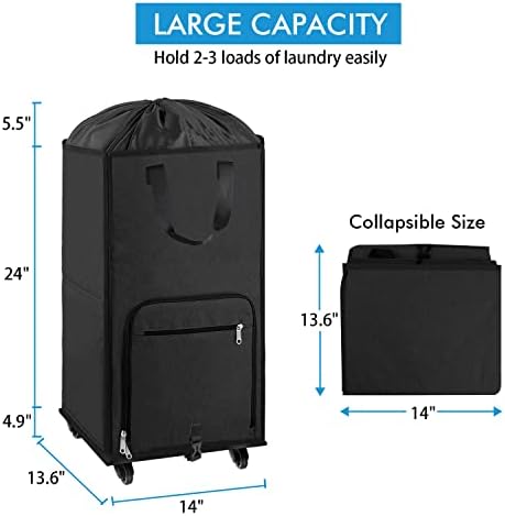 Bukere Laundry Hamper with Wheels, Large Rolling Laundry Basket with 4 Casters and 2 Handles, Collapsible Freestanding Wheeled Laundry Bag for Clothes, Laundry Room, Bathroom Midnight Grey - Image 3