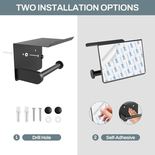 SetSail Toilet Paper Holder with Shelf Adhesive or Screw-in Matte Black - Image 4
