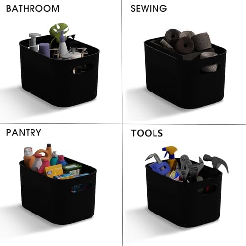 ORGIDOL 12 Pack Black Plastic Storage Bins, Storage Container for Organizing, Storage Boxes with Handle for Shelves, Cute Organizer Bins for Craft, Snacks, Pantry, Cabinet, 8.7x6.7x5.66inch - Image 6