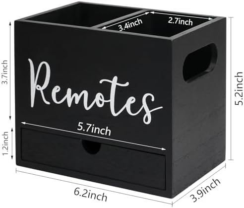 Remote Control Holder, 2 Slot TV Remote Holder& Desk Organizer with Drawers, Remote Organizer Caddy for Table, Wooden Remote Box for Nightstand,Media Storage Box for Living Room, Bed (Black) - Image 3