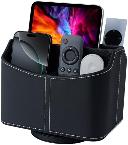 Remote Control Holder, Spinning Desk Organizer, Nightstand Bedside Caddy for TV Remotes/Tablets/Phones/Eyeglasses/Books/Pens - Black by Lorteme