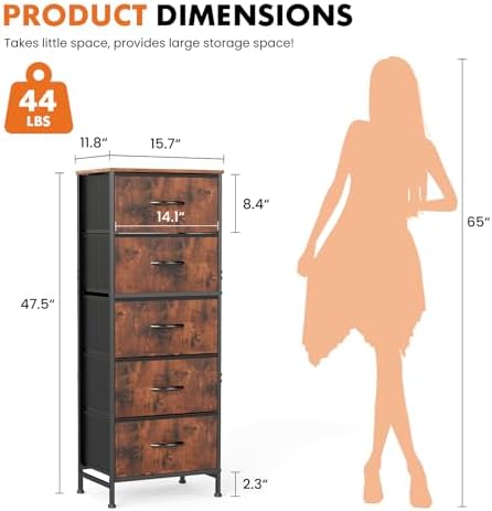 Sweetcrispy 5 Storage Drawer Bedroom Dresser, Tall Dresser for Organizer - Image 3