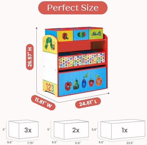 Delta Children - World of Eric Carle, The Very Hungry Caterpillar Design & Store 6 Bin Toy Storage Organizer - Greenguard Gold Certified, Red/Blue - Image 3
