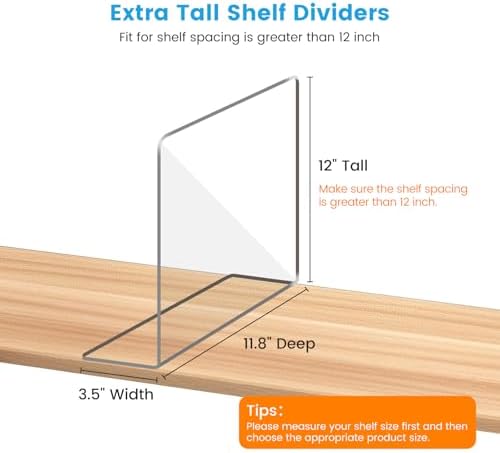 OKPOW Shelf Dividers Closet Organizer - 12" Tall X 11.8" Deep Acrylic Clear Sturdy Separate for Clothes Purse - Adjustable Space Saver Easy Install for Home Organization Enthusiasts 4 Pack - Image 3