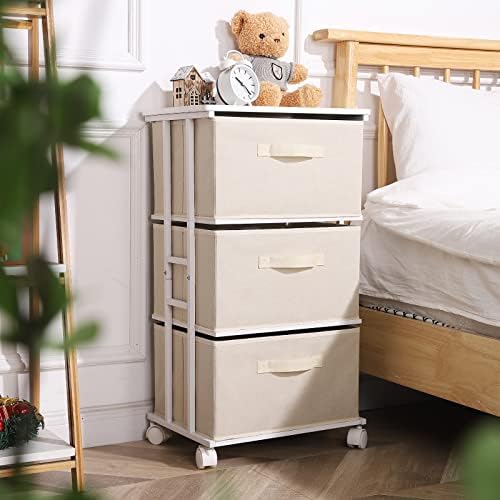 MAX Houser Dresser Tower with 3 Drawers for Bedroom, Fabric Storage Organizer Unit, Chest of Drawers with with WoodTop, Small Vertical Storage for Guest Room, Closet, Entryway(Beige) - Image 2