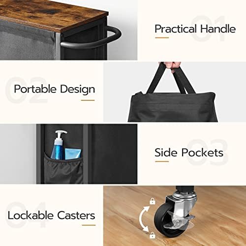 HOOBRO Slim Laundry Hamper with Lid, 11Gal Rolling Laundry Basket with Wheels, Laundry Sorter with Side Pockets and Handle, Oxford Fabric Bag, Space-Saving, Rustic Brown and Black BF24XY01G2 - Image 5