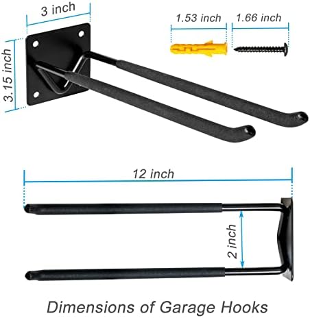 Garage Hook Hangers 2 Pcs, Shovel Holder Wall Mount, Rake Racks, Upgraded Ladder Hanger, Heavy Duty Folding Chair Rack, Garden Tool Hooks for Hanging Yard Tools, Ladders, Bikes and More - Image 7