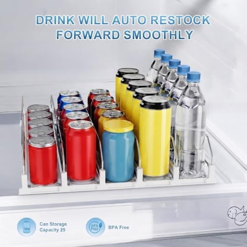 Dayacoco Drink Organizer for Fridge,5 Rows Fridge Soda Can Organizer,20oz 16oz 12oz-Self Pushing Soda Dispenser for Fridge,Adjustable Width-Holds up to 25 Cans,White - Image 6