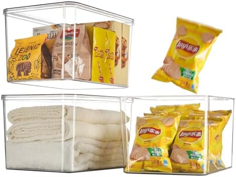 Clear plastic storage bins with LIDS,storage containers for snacks, cosmetics, books, dog food, Storage Organizer for Nursery，Kitchen, Living room,Bedroom, Bathroom, Office (clear, 3XL) by GUMEIGODA