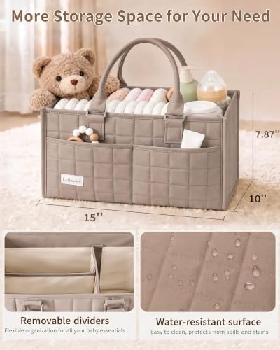 Baby Diaper Caddy Organizer, Portable Nursery Storage Basket with Handle - Image 3