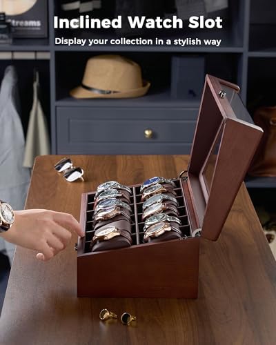 ProCase High End Wooden Watch Box for Men, 2-Layer Wood Watch Display Case Men's Jewelry Organizer Box with Drawer -12 Slot, Walnut - Image 6