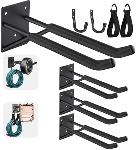 14" Garage Hooks Heavy Duty 4-Pack - Garage Storage System Hooks, Ladder Hooks for Garage Wall & Broom Holder Wall Mount | Non-Slip Tire Rack & Heavy Duty Wall Hooks for Hanging Ladders, Chairs. by Steelify