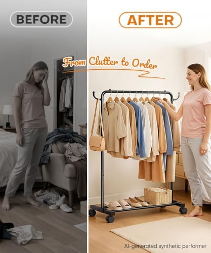 Homde Portable Clothes Rack for Bedroom: 4 Lockable Wheel Move Room-to-Room - Image 2