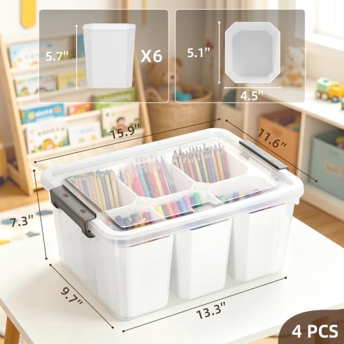 Citylife 17QT 4-Pack Clear Storage Bins with Lid 6 inserts Stackable - Image 2