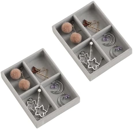 Frebeauty Small Jewelry Trays for Drawer,2 Pack 4 Grid Earring Organizer by Frebeauty