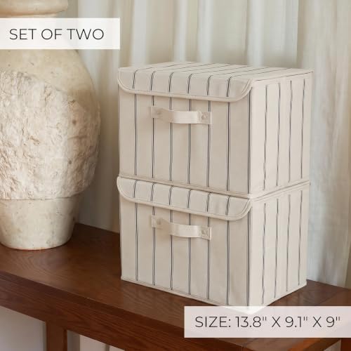Decorative Linen Storage Boxes with Lids - Spacious Set of 2 Organizer Bins - Image 2