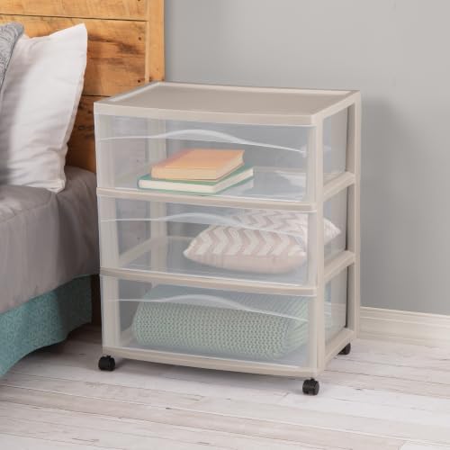 Sterilite Wide 3-Drawer Cart with Wheels, Grey, 2-Pack - Image 4
