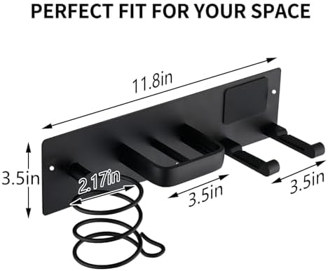 3-in-1 Wall Mount Hair Tool Organizer Hair Dryer Holder, Black - Image 3