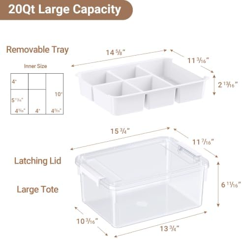 20Qt Stackable Storage Bin with Lid Tray Craft Box Organizer, 1Pack,WH - Image 2