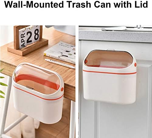 LALASTAR Lint Bin, Mini Desktop Trash Can with Lid for Office Countertop, Mountable Tiny Wastebasket for RV, Dorm, Freezer, Laundry and More (Orange) - Image 3
