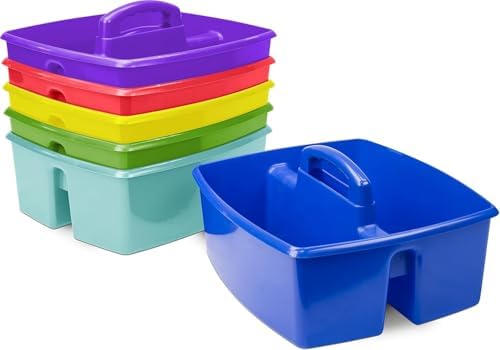 Storex 2-Compartment Large Caddy – Multipurpose Classroom Organizer with Handle, Assorted Colors, 6-Pack (00948E06C) by Storex