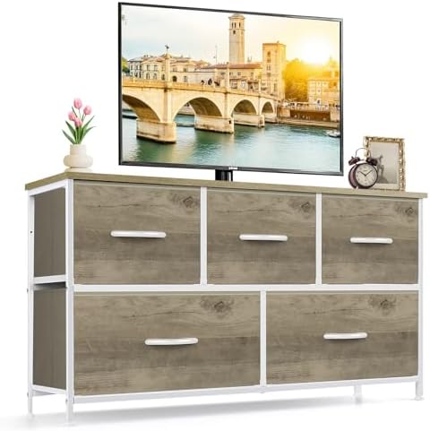 5-Drawer Dresser for Bedroom, Anti-Tip Wide Storage Organizer Fabric by SageNest