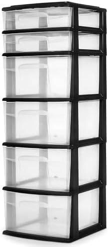 HOMZ Drawer Tower, 6-Tier Storage for Home Organization, Black Frame by Homz