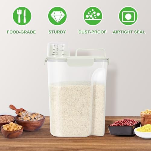 TBMax Airtight Rice Container 10 Lbs, Cereal Dispenser, Pet Cat Dog Food Storage Container, Plastic Kitchen Pantry Food Storage Holder with Cup -Beige - Image 6