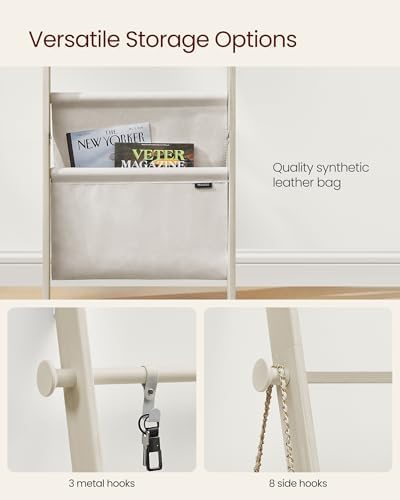 VASAGLE Blanket Ladder, 5-Tier Pine Wood Ladder Shelf with PU Leather Bag - Image 5