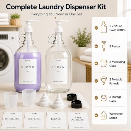 2 PCS 128 Oz Glass Liquid Laundry Detergent Dispensers with Pumps - Image 2
