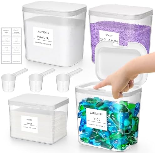 Lifewit Laundry Pods Container with Pop-up Lid, 0.72+0.5 gal, 4 Pcs by Lifewit