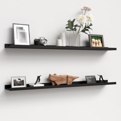 Boswillon Floating Shelves Set of 2, Long Wall Shelf with Lip, 48in, Black by Boswillon