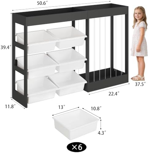 VontinT 50.6" W Toy Storage Organizer with Stuffed Animal Holder,Wooden - Image 3