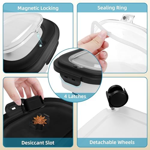 Dog Food Container, Collapsible Pet Food Storage Container 17-20 lb with Rolling Wheels & Airtight Lid, Plastic Storage Bin With Dog Food Scoop and Measuaring Cups - Image 4