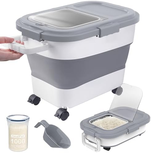 HOYTAMDA 20-30Lbs Rice Container,Collapsible Food Storage Container Wheels by HOYTAMDARHOMESTORAGE