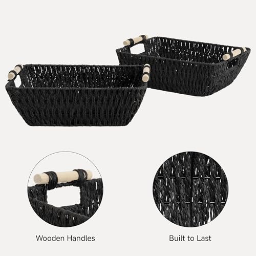 StorageWorks Wicker Storage Baskets for Shelves, 2 Pack Black Wicker Basket - Image 4