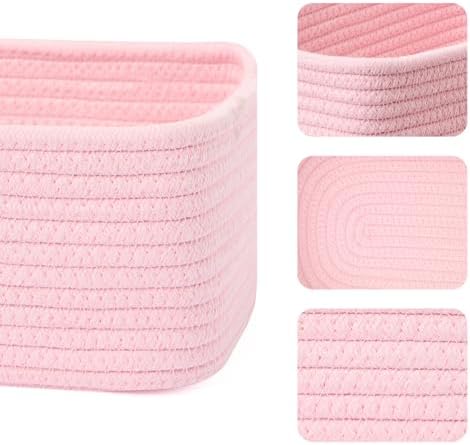 MiniArk Small Storage Baskets for Organizing | Closet Organizer Bins | Shelf Toy Basket | Woven Rope Baskets | Cube Decorative Box | Shallow Basket | 11.5x7.5x4.7” | 3 Packs Light Pink - Image 2