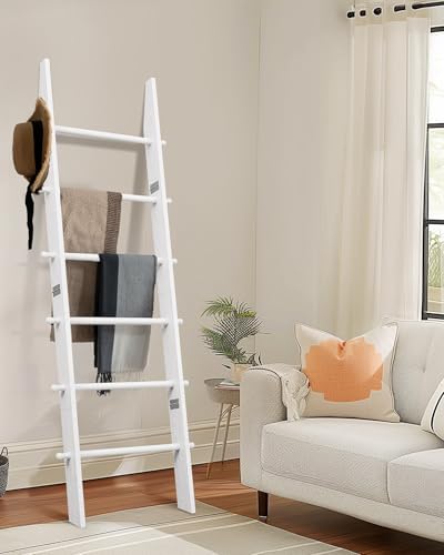 TEAKMAMA 6-Tier 5.4ft Blanket Ladder with Hanging Knobs White - Image 5