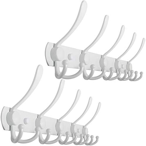 WEBI Coat Rack Wall Mount,Coat Hooks Wall Mount,Coat Hanger Wall,Wall Coat Rack,Hook Rack Rail,5 Triple Hooks for Hanging Coats,Jacket,Clothes,White,2 Packs by WEBI