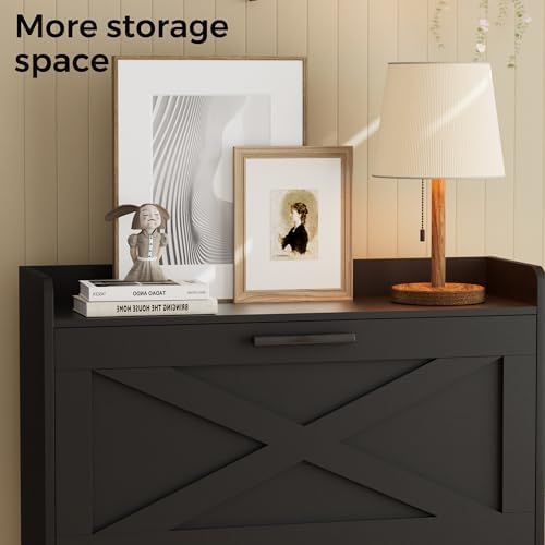Homleke Farmhouse Shoe Storage Cabinet with Flip Drawers & Barn Door Design - Image 7