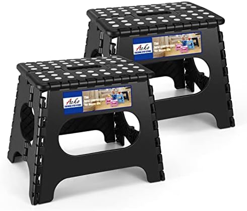 ACKO Folding Step Stools 11 Inch, 2 Pack, 300 lbs, Black by ACKO