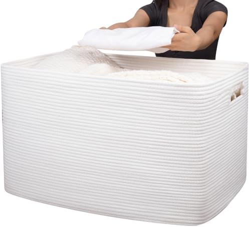 OIAHOMY 118L XXXLarge Rope Storage Basket, Oversized Blanket Basket White by MasterofSpaceOptimization
