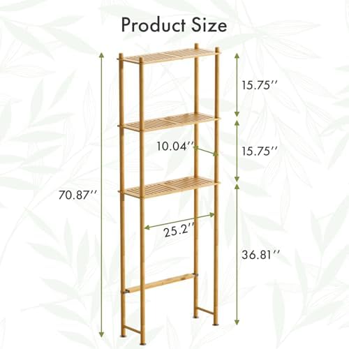 AmazerBath Bamboo Over The Toilet Storage Shelf, 3-Tier Bathroom Over Toilet Organizer Rack, Freestanding Above Toilet Shelf for Bathroom, Laundry, Space Saver, Natural Color - Image 2