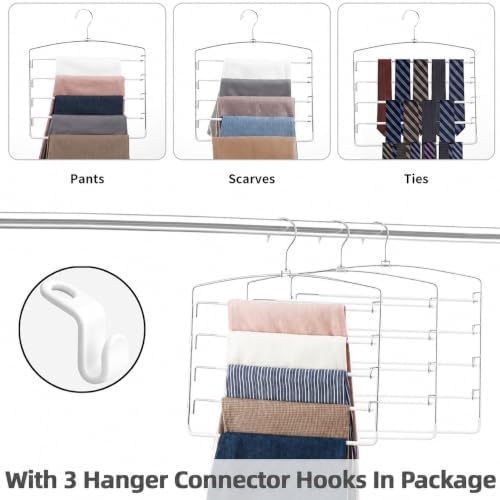 Pants Hangers Space Saving 3 Pack 5 Layer Swing Arm Hanger White - Image 5