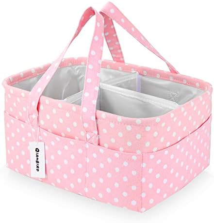 Pink Diaper Caddy Organizer for Baby Girl-Large Portable Diaper Caddy Basket for Changing Table-Diaper Organizer Caddy-Car Travel Tote Bag-Newborn Registry Baby Shower Basket for Diapers & Wipes by QiANBiRD